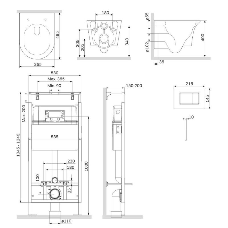 Подвесной унитаз AM.PM Skyline IS100201.DX35C1700 с инсталляцией и клавишей белой глянцевой