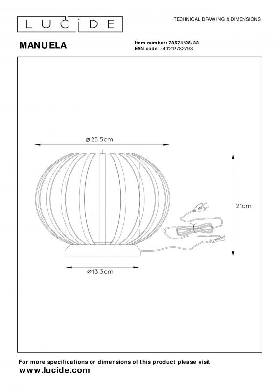 Настольная лампа Lucide MANUELA 78574/25/33