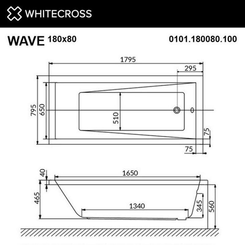 Акриловая ванна WHITECROSS 0101.180080.100.RELAX.BR Wave 180x80 "RELAX" (бронза)