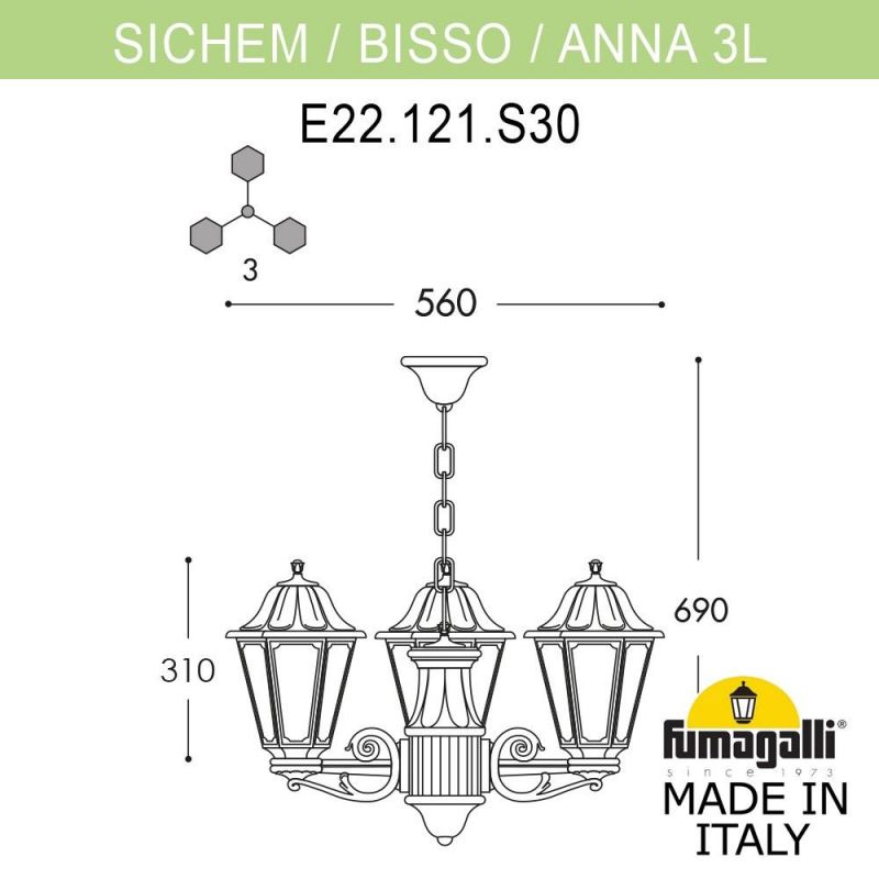 Подвесная уличная люстра FUMAGALLI ANNA черный, прозрачный E22.120.S30.AXF1R