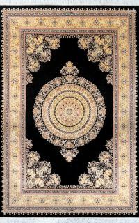 Иранский ковер из шёлка и модала Carpet «MASTERPIECE QUM» 017-21-BLACK GRAND MEDALION 200 x 303 см