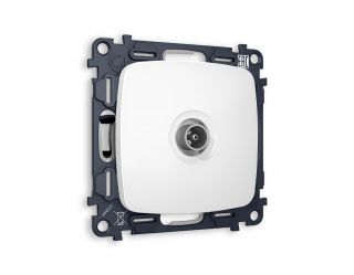 Комплект механизма TV розетки проходной Ambrella Volt OMEGA Белый матовый 5-1000 MHz 4dB (OP1330, VM211) MO133030