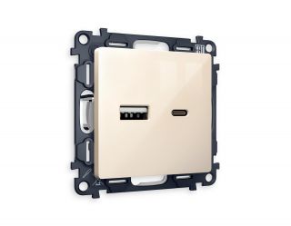 Комплект механизма розетки Ambrella Volt ALFA Бежевый глянец 2USB A+C 20W (быстрая зарядка) (AP3100, VM177) MA311010