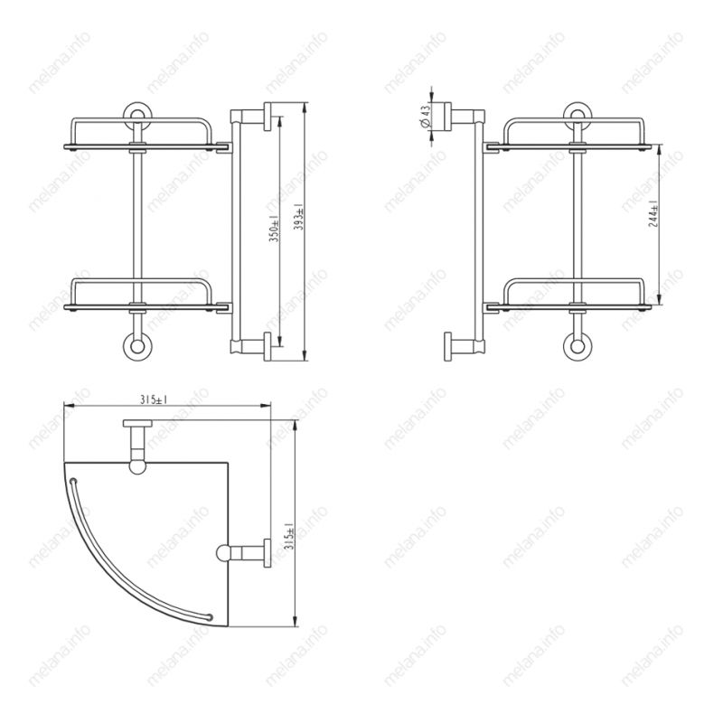 Полка стеклянная двойная Melana SY3004