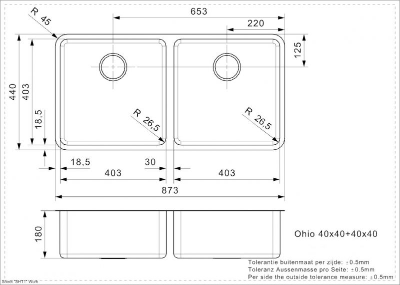 Кухонная мойка Reginox Ohio L 40x40+40x40 matt