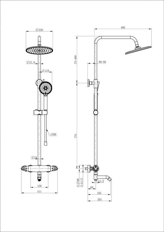 Душевая стойка с термостатом WONZON & WOGHAND WW-B3031-A1-CR Хром фото 2