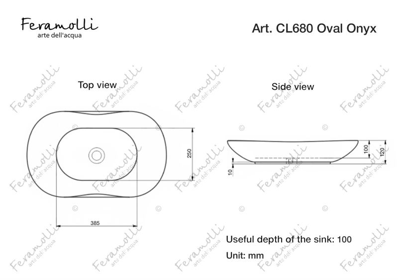 Раковина накладная Feramolli Oval Onyx CL680 фото 2