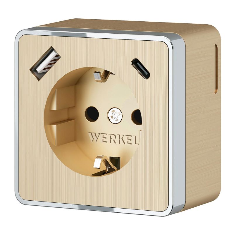 Розетка с заземлением, шторками и USB тип A+C Werkel Gallant (шампань рифленый) W5071710