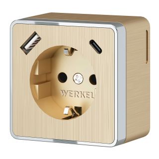 Розетка с заземлением, шторками и USB тип A+C Gallant (шампань рифленый) Werkel W5071710