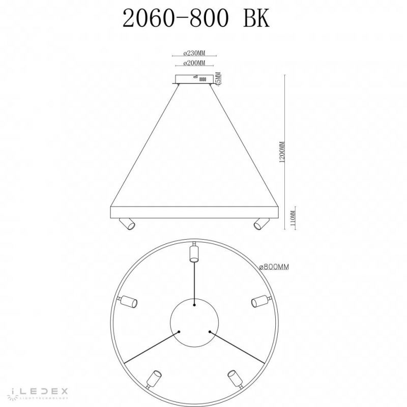Светильник подвесной iLedex Vision 45W LED 4000К (белый) 2060-D800 BK фото 2