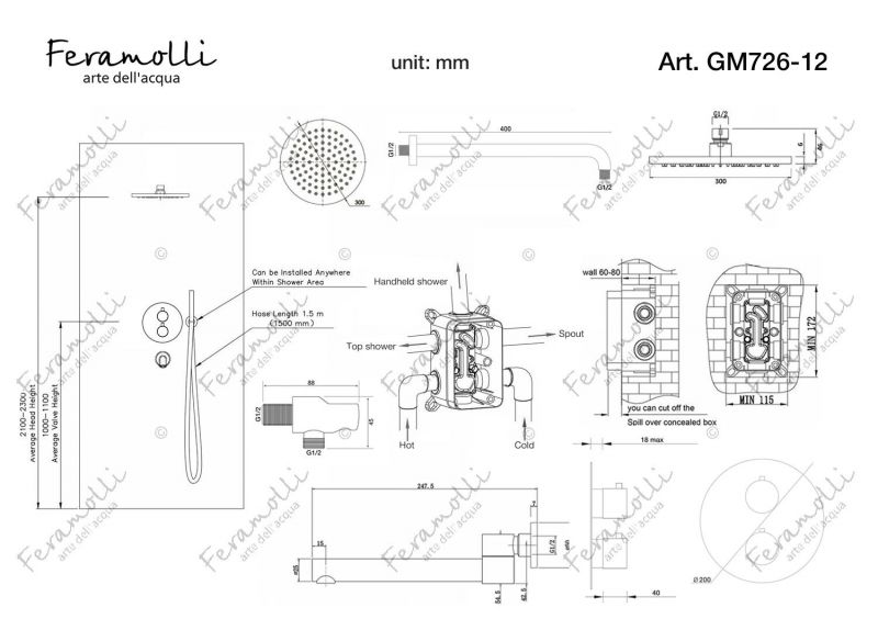 Душевая система Feramolli Termostato GM726-12, графит фото 2