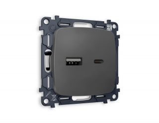 Комплект механизма розетки Ambrella Volt OMEGA Графит мягкое касание 2USB A+C 20W (быстрая зарядка) (OP9110, VM177) MO911010
