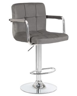 Барный стул Dobrin 5011-LM KRUGER ARM, цвет сиденья серый велюр (MJ9-75), цвет основания хромированная сталь