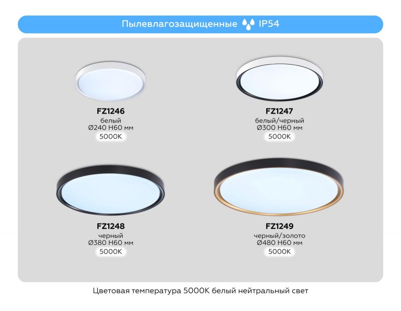 Потолочный светодиодный светильник с высокой степенью защиты IP54 Ambrella FZ LED 5000К(холодный) 45W FZ1249 фото 7