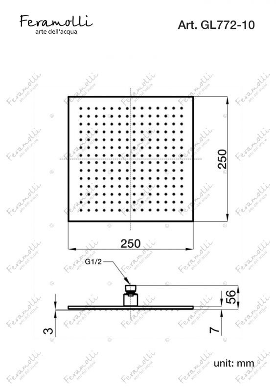 Верхний душ Feramolli Tropicale GL772-10 (250мм.), золото