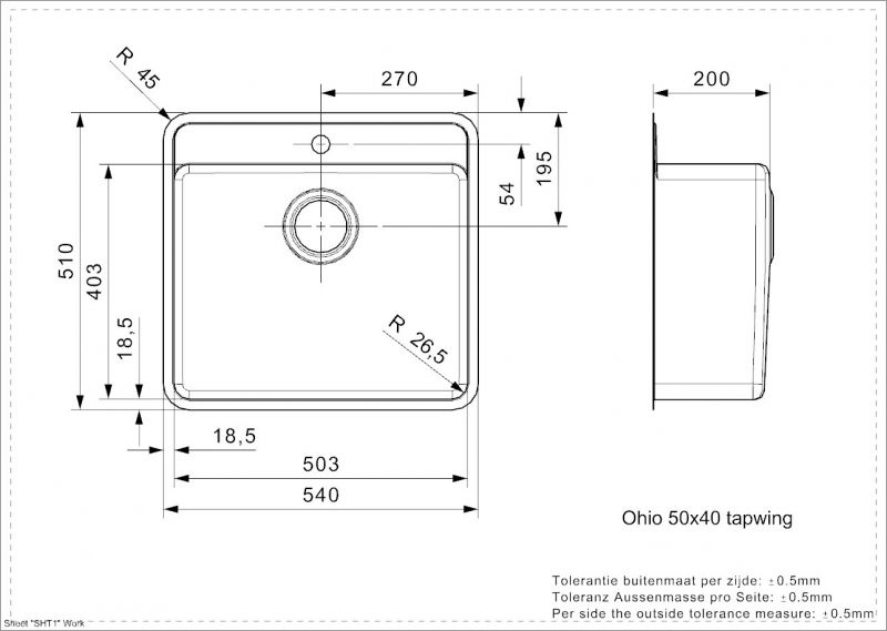 Кухонная мойка Reginox Ohio L 50x40 tapwing matt 40224