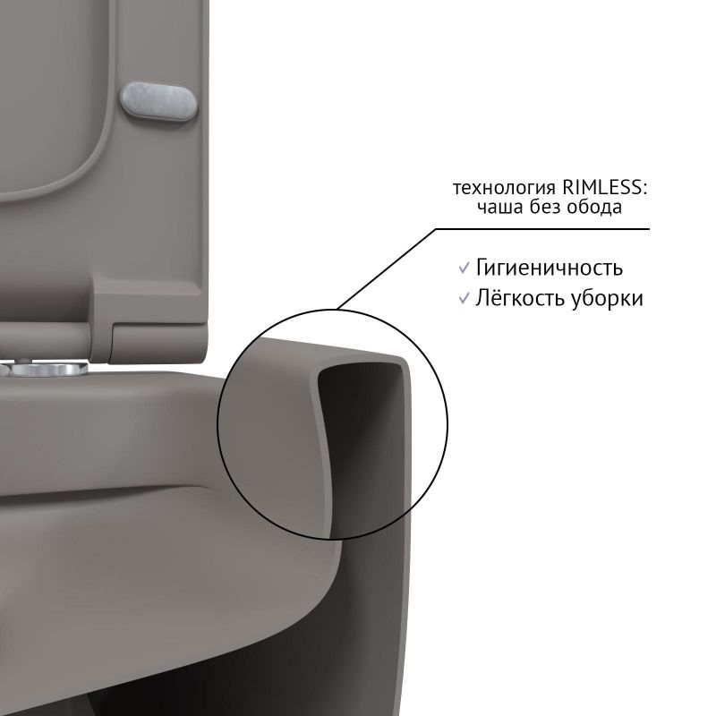 Унитаз подвесной BERGES EGO XL 083216, матовый серый, с микролифтом фото 4