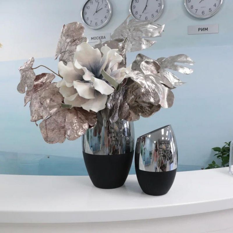 Декоративная ваза из стекла с серебристым напылением, 18,8х18,8х34 см, серебристый, черный CSA-9L