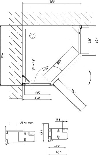 Душевой уголок Vegas Glass AFA-Pen 90 08 01 L