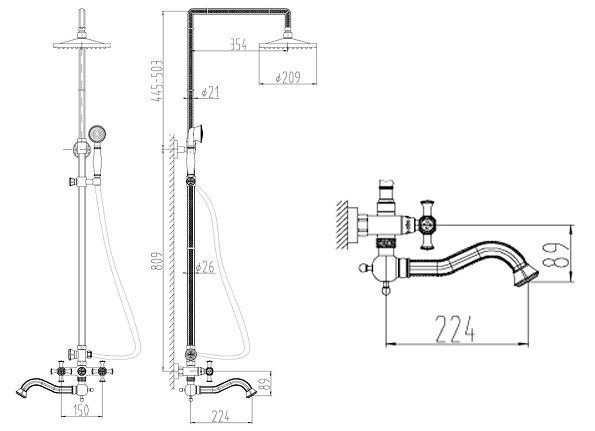 Душевая стойка Zorg A 7002DS-SL античное серебро фото 3