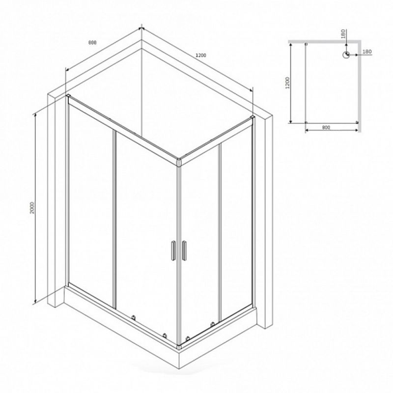 Душевой уголок AM.PM Gem W90G-404-120280-BT 120х80 см