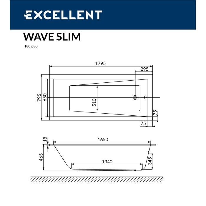 Акриловая ванна Excellent Wave Slim WAEX.WAV18S.RELAX.GL 180x80, золото