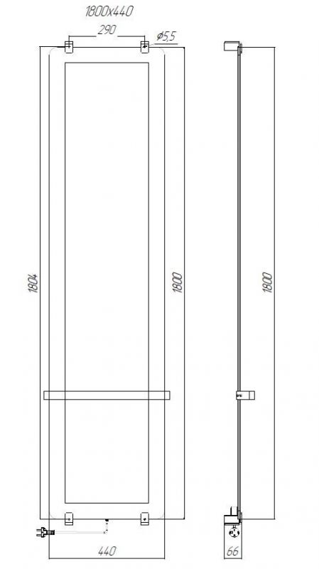 Полотенцесушитель электрический Allen Brau Infinity 180x44 с рейлингом и креплением, черный браш