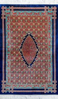 Иранский ковер из шёлка и модала Carpet «MASTERPIECE QUM» 062-21-ROSES-NAVY 100 x 148 см