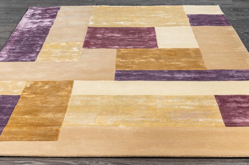 Индийский ковер из шерсти и арт-шёлка Carpet «RIVIERA» MONDRIAN-01-BEIGE-PURPLE 200 x 290 см