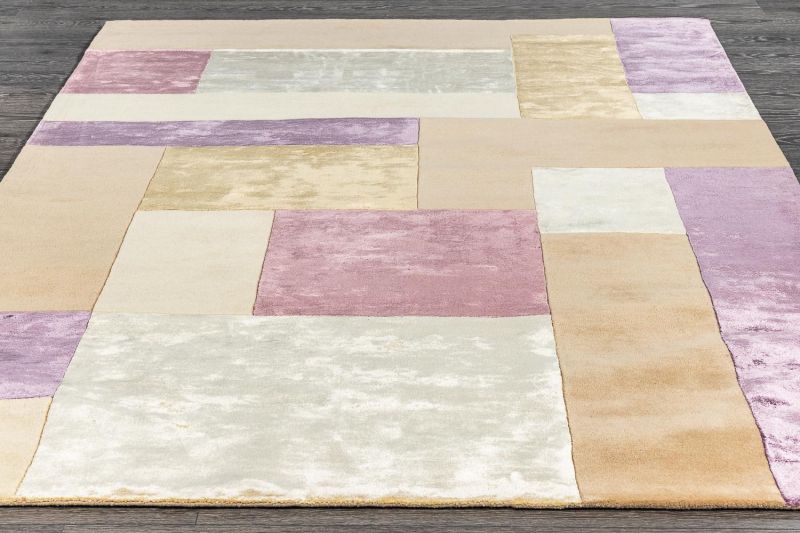 Индийский ковер из шерсти и арт-шёлка Carpet «RIVIERA» MONDRIAN-01-BEIGE-PURPLE 200 x 290 см