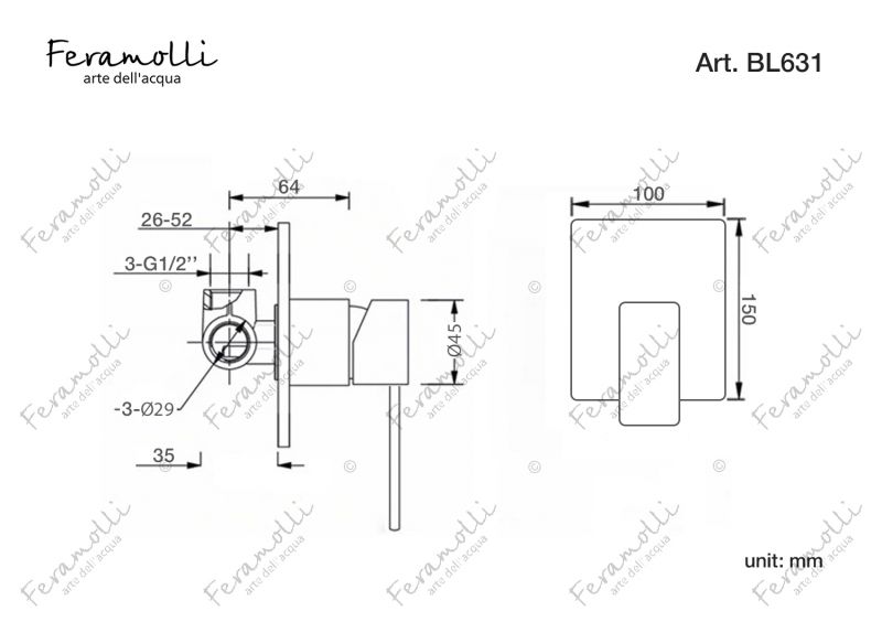 Смеситель однорычажный скрытого монтажа Feramolli Pura BL631, черный