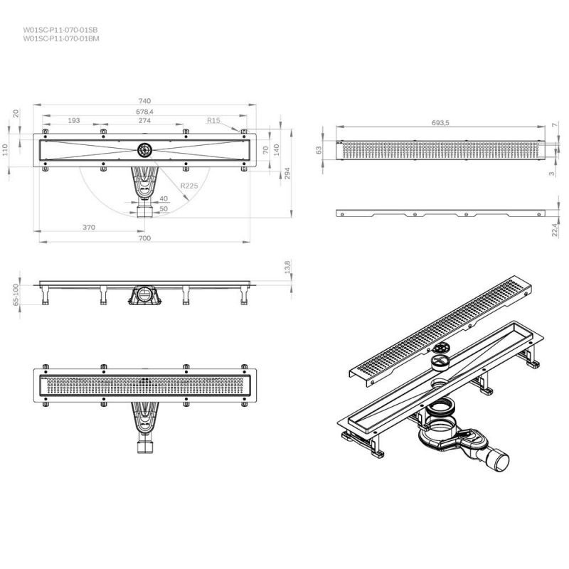 Душевой лоток AM.PM MasterFlow W01SC-P11-070-01SB сталь