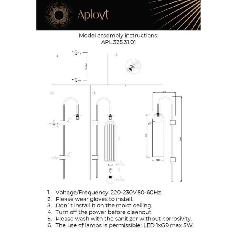 Светильник настенный (Бра) Aployt Arian G9 5W APL.325.31.01 фото 4