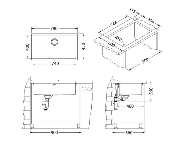 Кухонная мойка Alveus QUADRIX MONARCH 1122730 74х40 антрацит