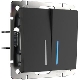 Выключатель двухклавишный проходной с подсветкой (черный матовый) Werkel W1122108