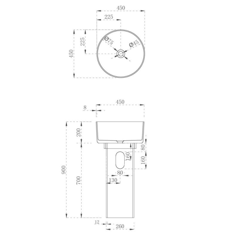 Раковина отдельностоящая Abber Kristall AT2702Onyx-H, 45х90 см фото 3
