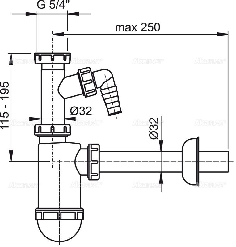 Сифон для умывальника AlcaPlast A430P