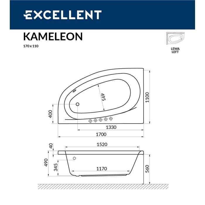 Акриловая ванна Excellent Kameleon WAEX.KML17.SMART.BR 170x110 с г/м, L  бронза фото 3