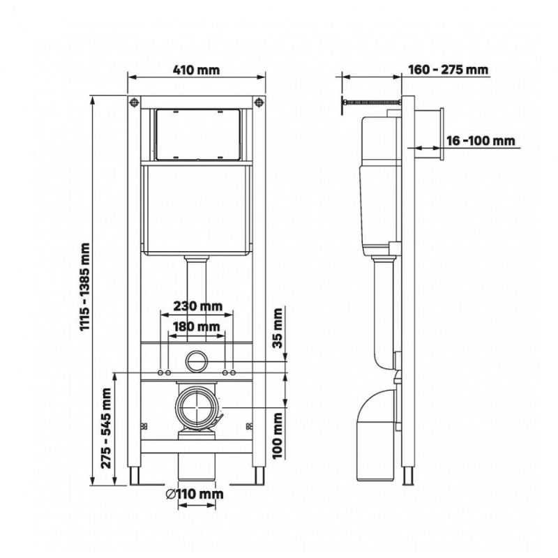 Подвесной унитаз BERGES ATOM Gamma 043338 с инсталляцией и черной клавишей смыва SoftTouch