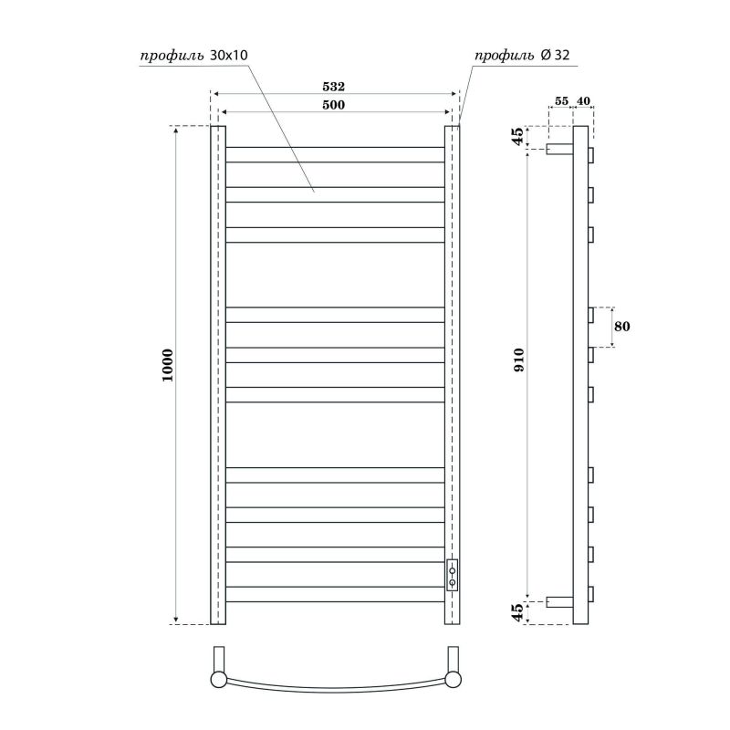 Полотенцесушитель электрический Point Антея PN17850W П10 500x1000, диммер справа, белый фото 4