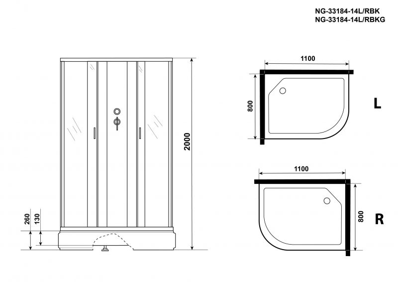 Душевая кабина Niagara Classic NG-33184-14RBKG 110х80