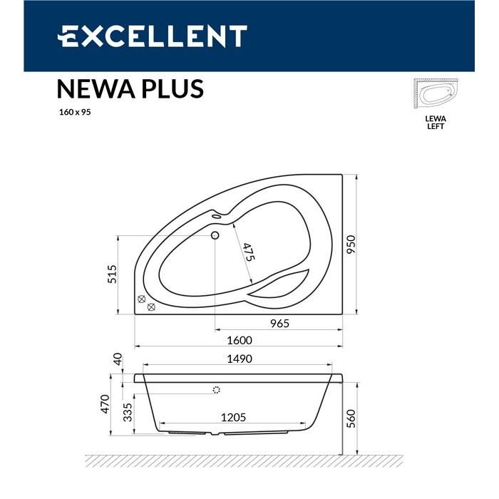 Акриловая ванна Excellent Newa WAEX.NEL16.SMART.CR 160x95 с г/м, L  хром