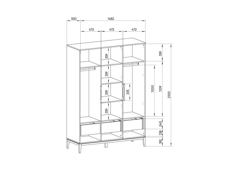 Шкаф Ellipsefurniture Fjord 3-х створчатый (белый) FJ010101020101