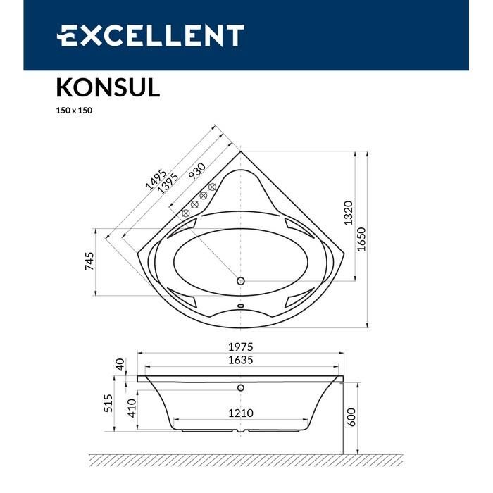 Акриловая ванна Excellent Konsul WAEX.KON15.ULTRA.GL 150x150 с г/м, золото