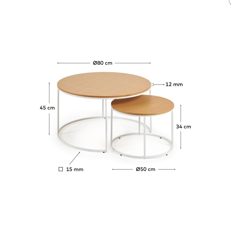 Набор из 2 приставных столиков из дубового шпона и белого металла Yoana  La Forma (ex Julia Grup) BD-2608296