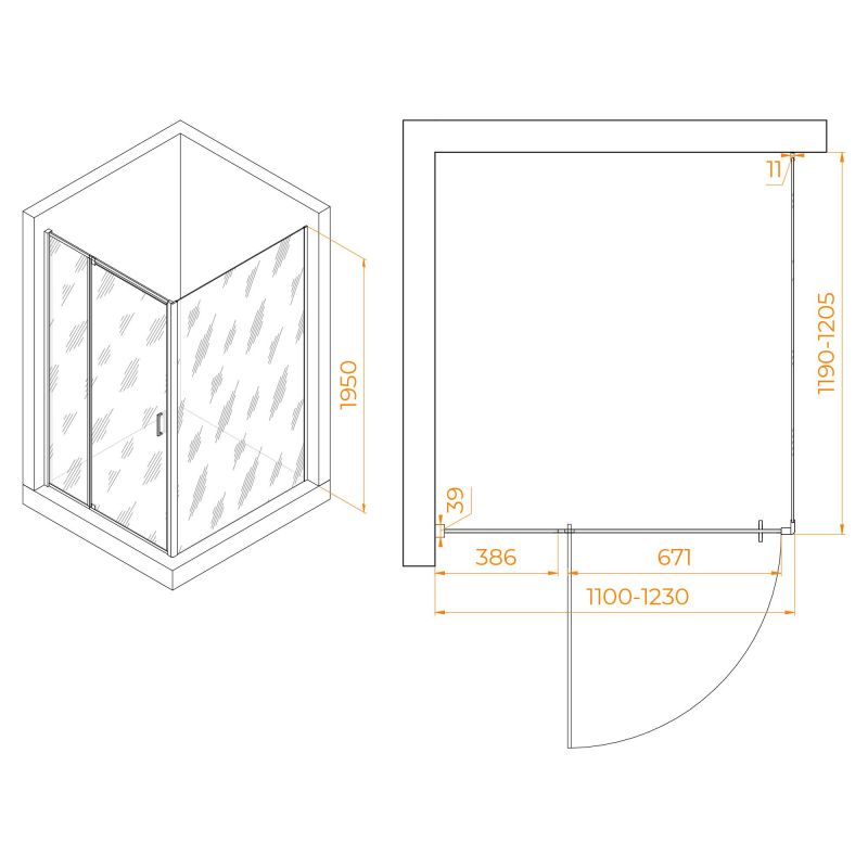 Душевой уголок RGW PA-078B (RGW PA-008B + Z-050-2B) 110x120 см, профиль черный, стекло прозрачное фото 2