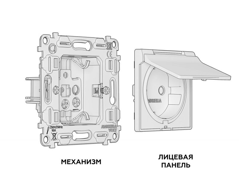 Комплект механизма электрической розетки Ambrella Volt ALFA Белый глянец с/з с шторками и крышкой IP44 (AP1080, VM141) MA108010 фото 3