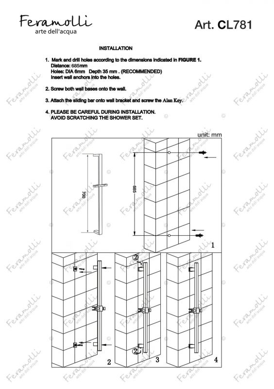 Штанга для душа Feramolli Tropicale CL781, хром