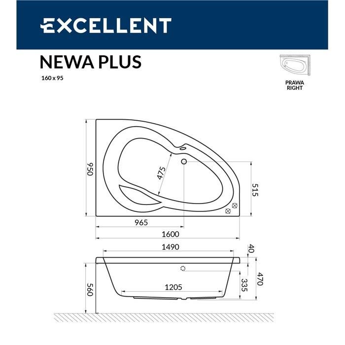 Акриловая ванна Excellent Newa WAEX.NEP16.ULTRA.GL 160x95  с г/м, R  золото фото 3