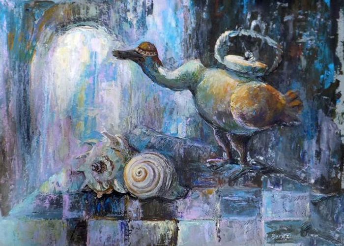 Картина "Натюрморт с вьетнамской птицей и раковинами" Елена Березина